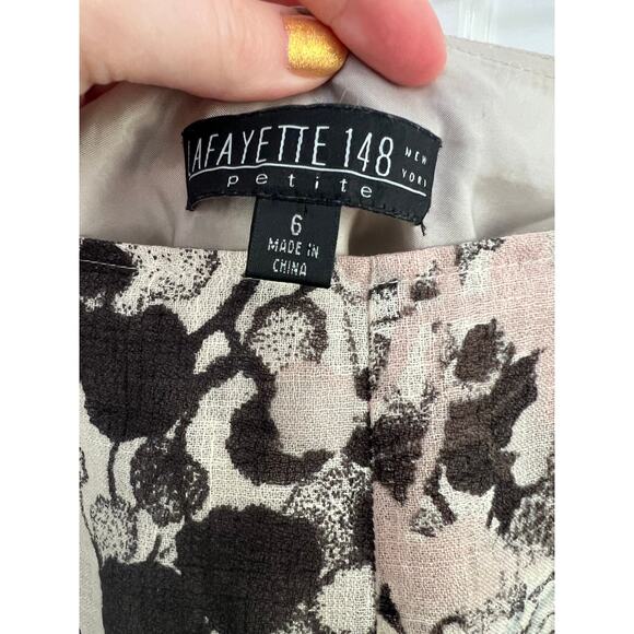 Lafayette 148 Women's 6P Linen Midi Skirt Abstract Floral White Pink Brown Green - Picture 3 of 12